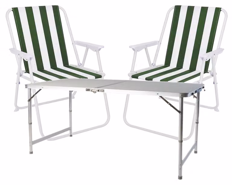 Set di mobili da campeggio in 3 pezzi in alluminio 120x60x58/70 cm verde-bianco