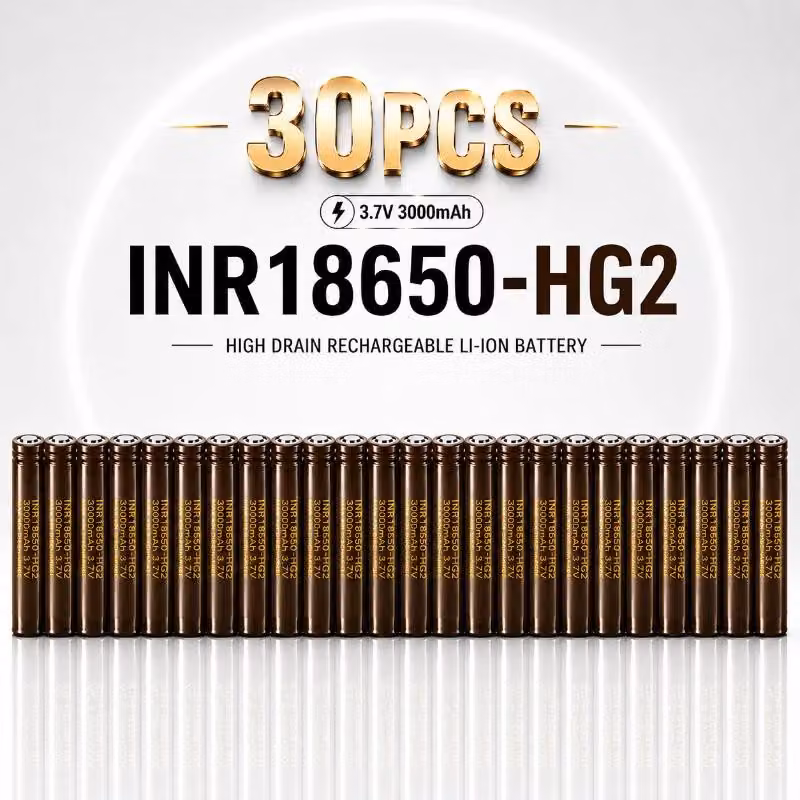 Batterie agli ioni di litio 18650 - Modello HG2 - Confezione da 30 pezzi - 3000 mAh - 3,7 V - Ricaricabili - Elevata capacità di scarica: 20 A - Adatte per utensili elettrici