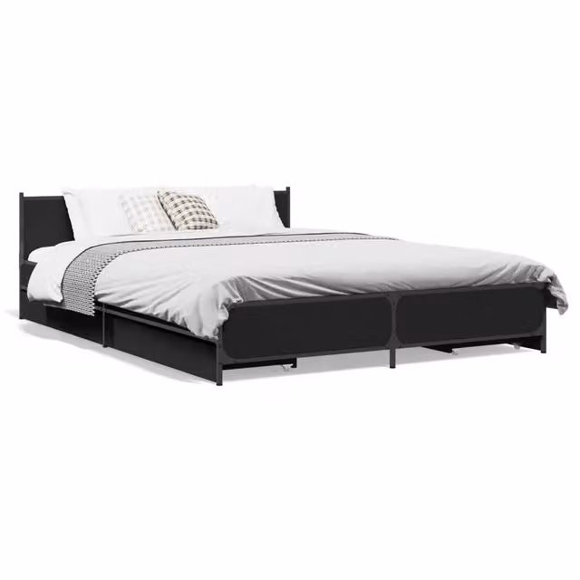 Letto matrimoniale moderno con cassetti in legno e metallo nero L: 138 cm, P: 193 cm