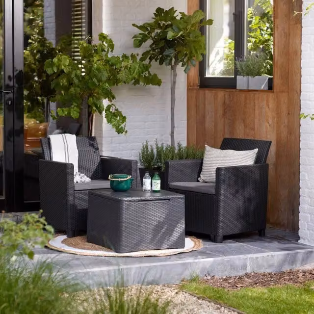 Set salotto da esterno Barrie, Salottino outdoor, Set da balcone o giardino, Composizione soggiorno per esterni, 64x65 h74 cm, Antracite