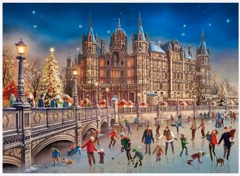 Grande calendario dell'Avvento con il Castello di Schwerin, formato A3, motivo invernale