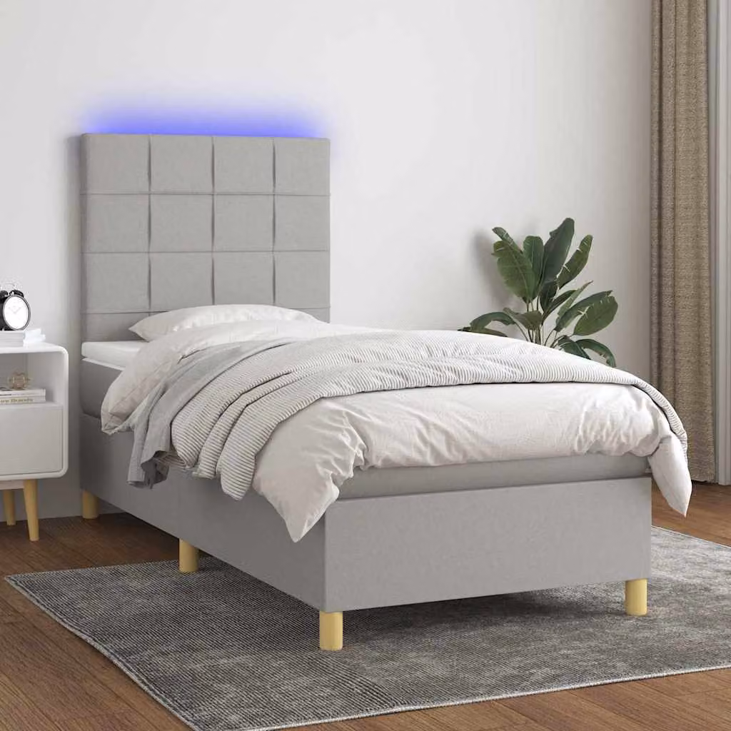 Letto Ibrido con Materasso e Illuminazione LED vidaXL, Grigio Chiaro e Bianco, L 100 x P 200 cm – 1