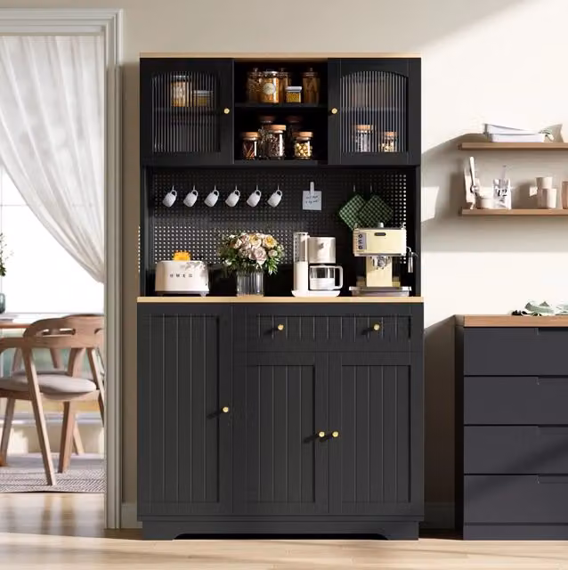 Mobile alto con vetrina; cassetto e ripiani regolabili in truciolare nero; 103;5 × 40 × 180 cm