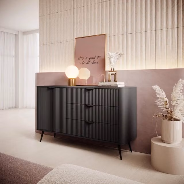 Madia Halilomo, Credenza 3 Cassetti, 138x38x81h cm Nero