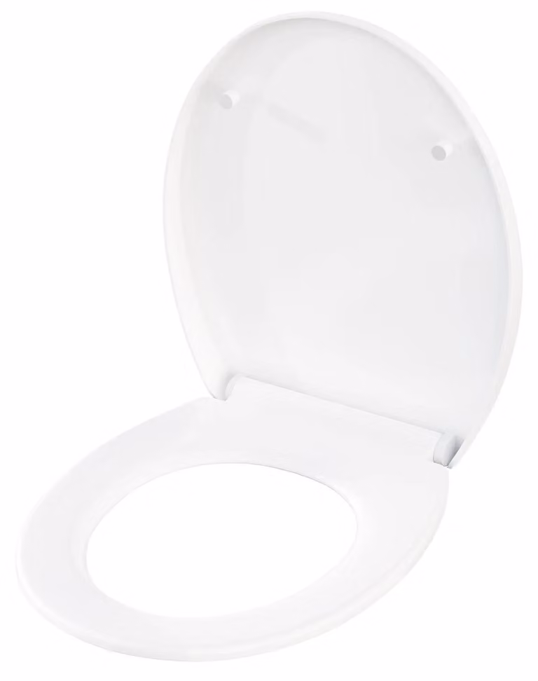 Sedile universale per WC - Coperchio a forma di "O" - Sistema di chiusura automatica "soft-close" - Plastica PP antibatterica - Facile da pulire - Montaggio semplice