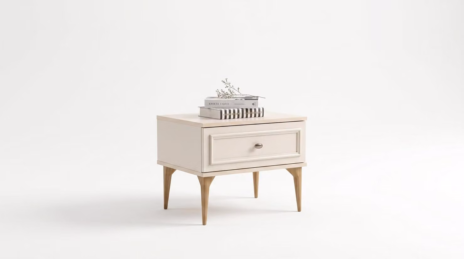 Tavolino da notte moderno, beige, elegante, comodino per la camera da letto