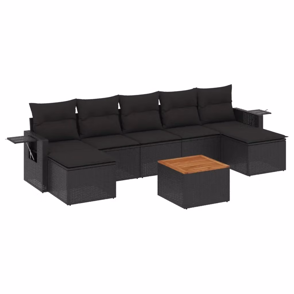 vidaXL Set Divani da Giardino 8 pz in Polyrattan Nero con Cuscini e Tavolino da Esterno – 2