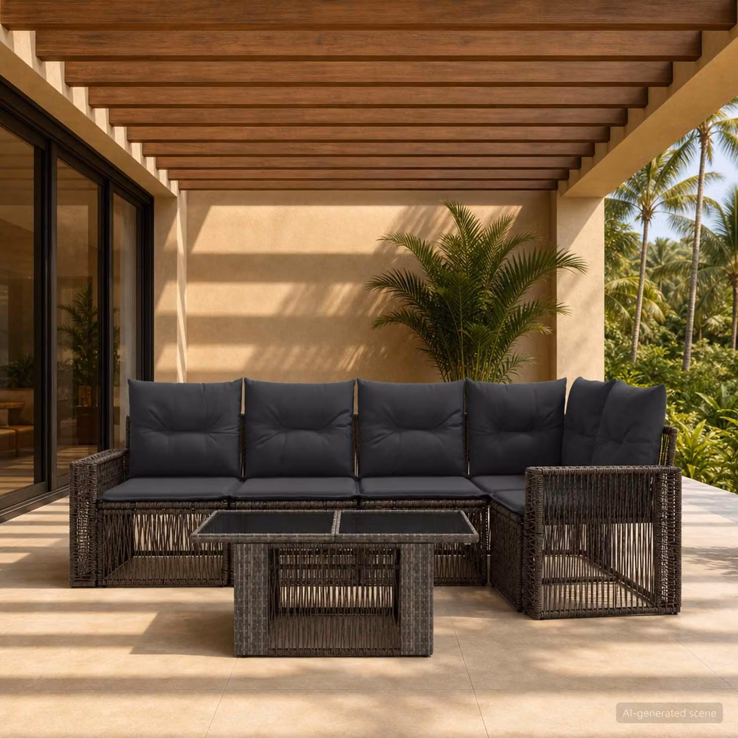 Set Divano da Giardino vidaXL 6 pz in Polyrattan Grigio e Antracite con Tavolino e Cuscini