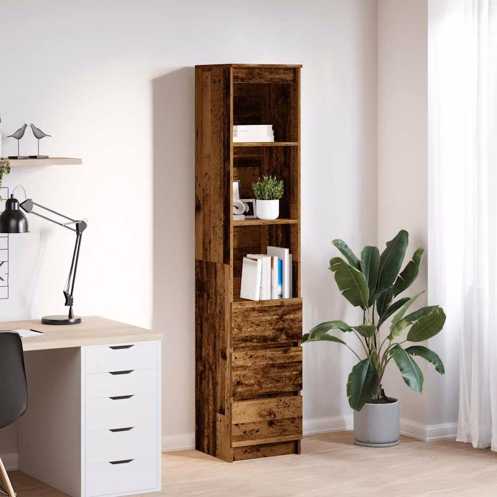 Credenza stile rustico vidaXL in legno e MDF marrone con ripiani interni e ante, L/P/H: 37,5 x 35,0 x 180,0 cm
