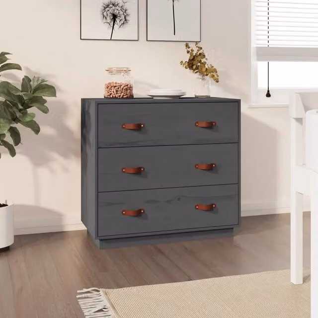 Credenza Buffet in Legno di Pino Massello Grigio Design Mania L: 80 cm, P: 40 cm, H: 75 cm