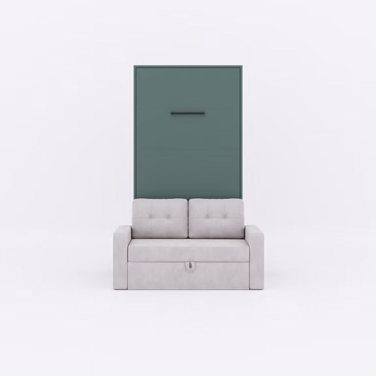 Letto a scomparsa M3 (profondità 55 cm) verticale 100x200 incl. divano grigio sabbia Verde pietra