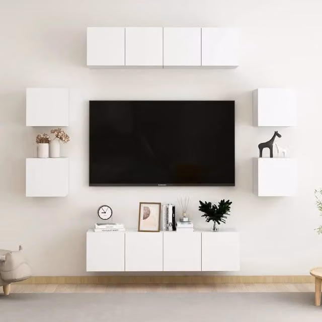 Set Mobili Porta TV 8 pz-Credenza per TV Bianco in Legno Multistrato 423936