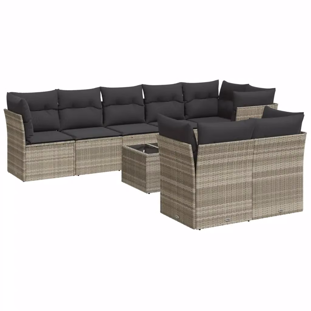 vidaXL Set Divano da Giardino a Forma di U in Polyrattan Grigio con Cuscini e Tavolino da Esterno – 2