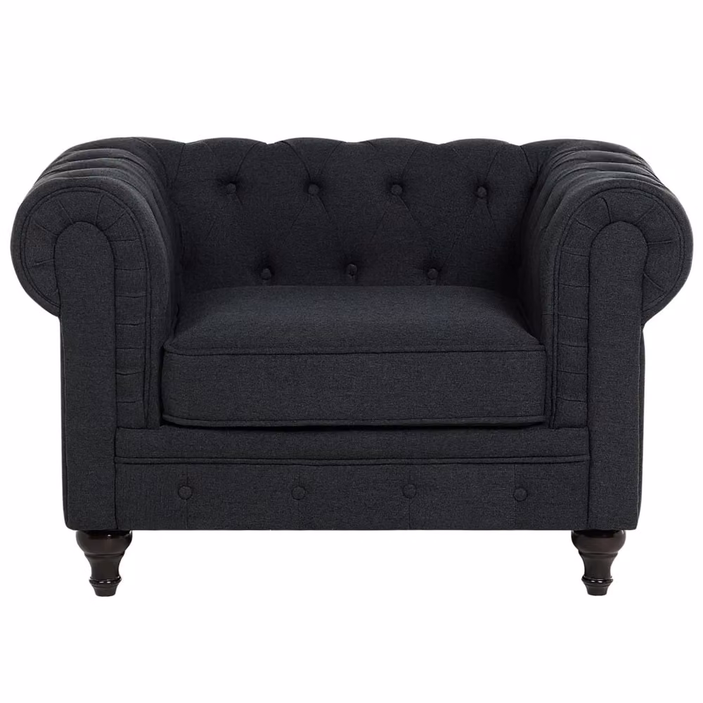 Poltrona Chesterfield Beliani Grigio Antracite con Gambe in Legno Olio – 2