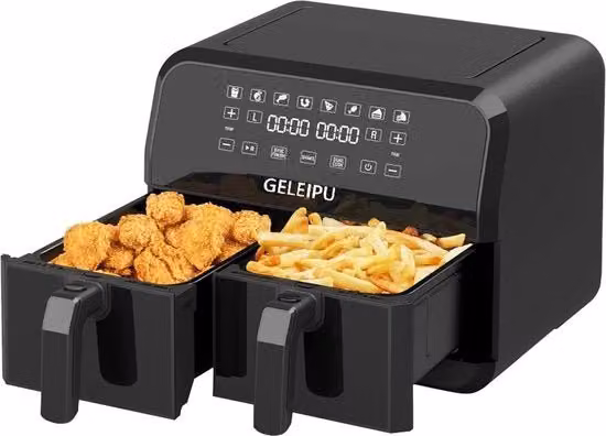Frittatore a Doppia Ventilazione XL - Frittura ad Aria 8L - Funzione di Scuotimento - 1700W - Resistente alla Lavastoviglie - 8 Impostazioni Predefinite - Funzione di Cottura Contemporanea