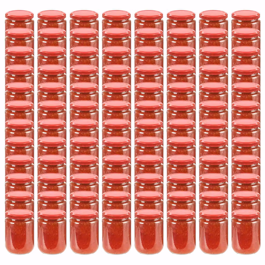 Set di 96 vasi per marmellata in vetro trasparente con coperchio rosso vidaXL, capacità 230 ml