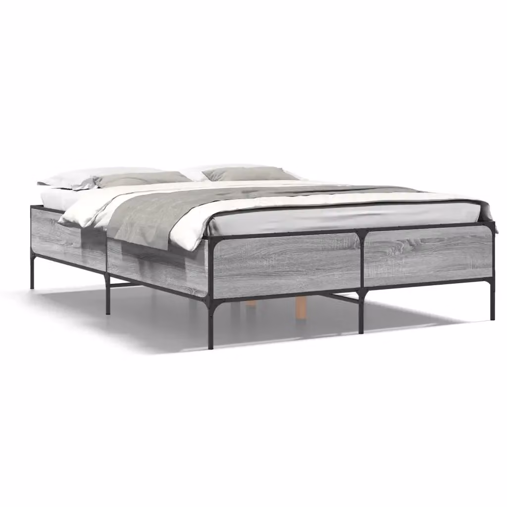 Letto Giroletto Sonoma Grigio vidaXL in Legno e Metallo L/P/H: 120 x 200 cm – 2