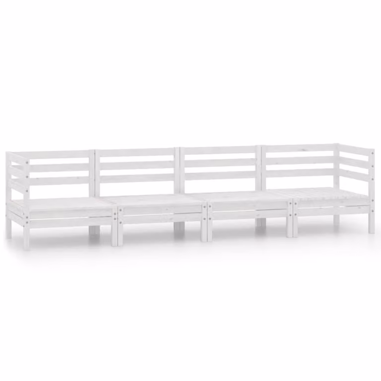 Set Divani da Giardino 4 pz Bianco in Legno Massello di Pino