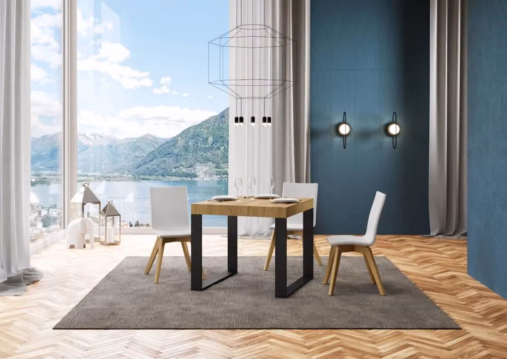 Tavolo da pranzo allungabile moderno GIORDANOSHOP in legno e metallo color rovere marrone L/P/H: 90-246 x 90 x 77 cm – 2