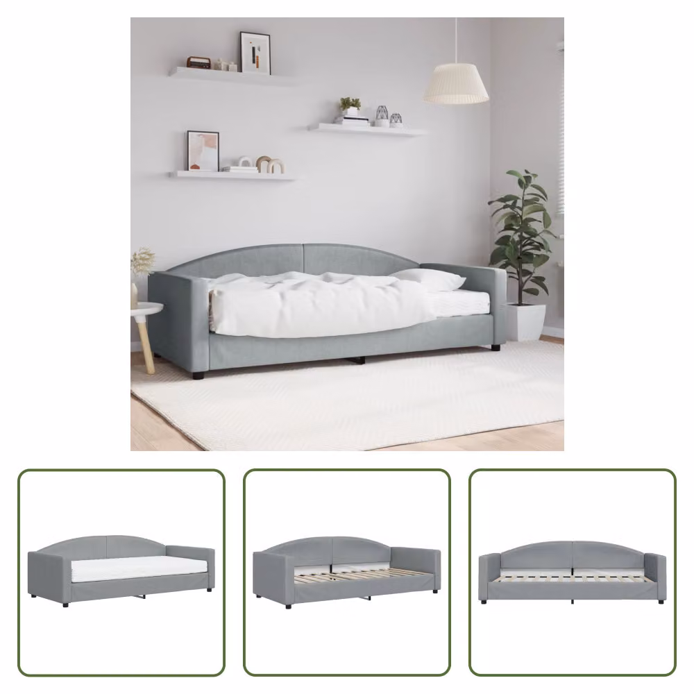 The Living Store Letto da giorno con materasso grigio chiaro 90x200 cm in tessuto
