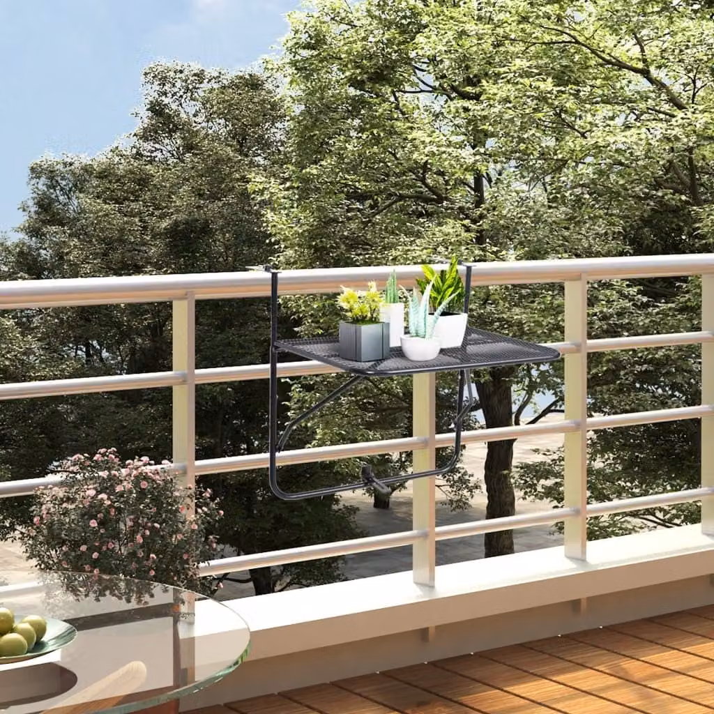 The Living Store Tavolo da balcone nero 60x40 cm in acciaio