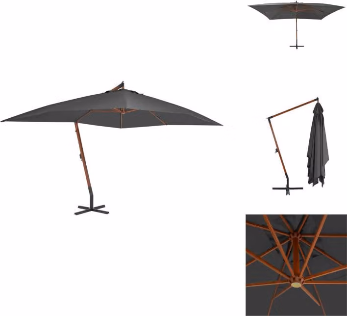 vidaXL Ombrellone a sbalzo con palo in legno 400x300 cm antracite - Ombrelloni e tende da sole