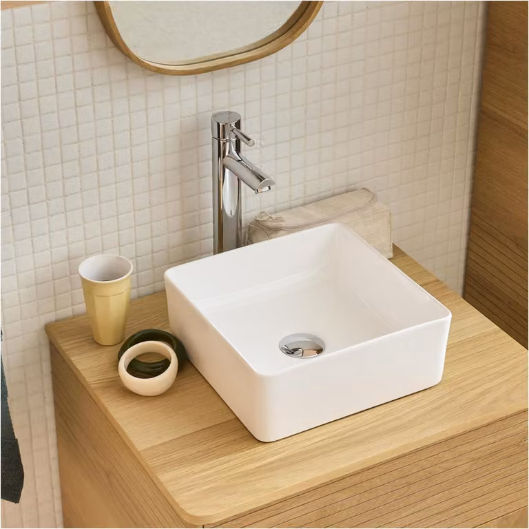 Lavabo da appoggio quadrato in Vetroceramica bianca AONI da 30 cm