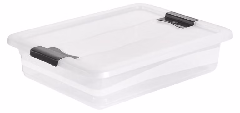 Contenitore con coperchio e chiusura a scorrimento, dimensioni 39,5 x 29,5 x 9,5 cm, capacità 7 litri, trasparente