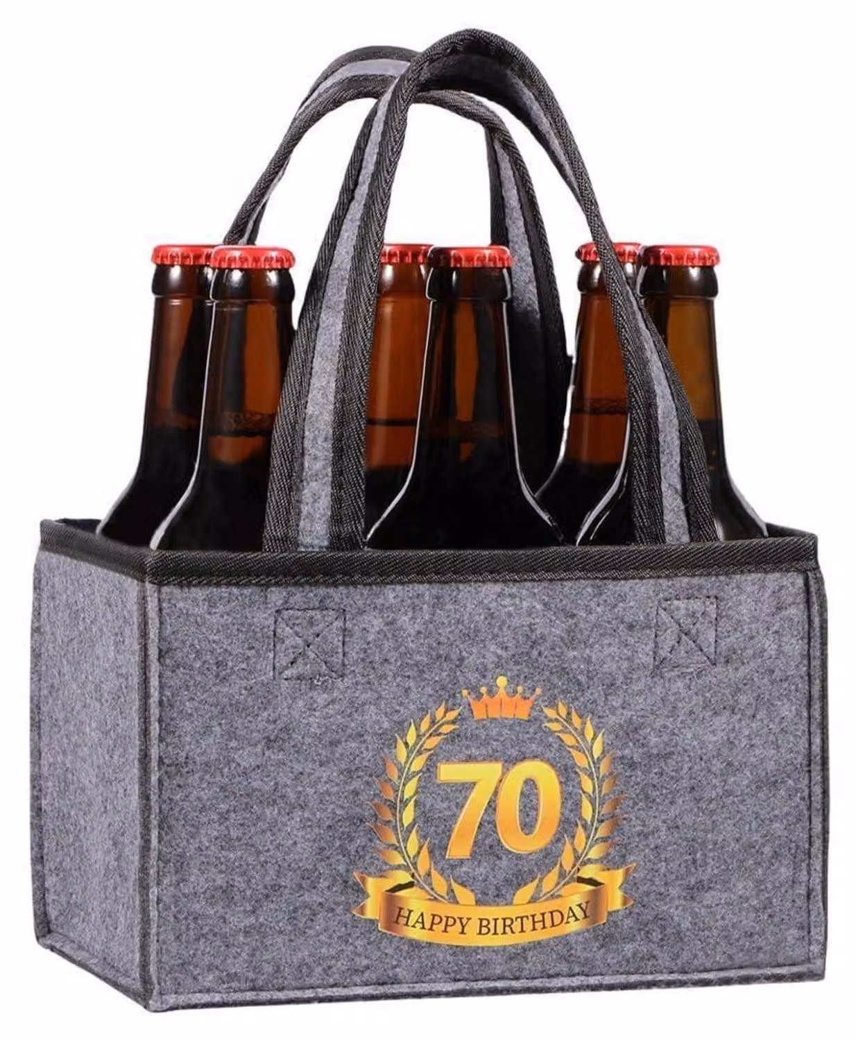 Portabottiglie in feltro grigio per 6 bottiglie, pieghevole, con divisori, ideale come regalo per il 70° compleanno