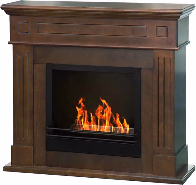 Cambridge - Camino a bioetanolo da terra in legno 110x37xH102 cm, colore marrone