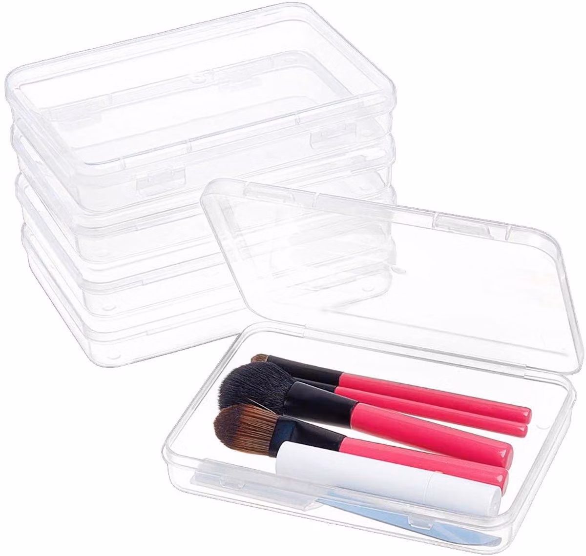 Contenitore in plastica per riporre oggetti, dimensioni 15,1 x 10,9 x 2,6 cm - Trasparente con coperchio a cerniera - Set da 5