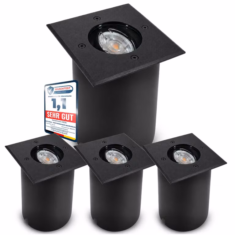 SSC-LUXon JUAVI Set da 4 faretti da incasso a pavimento per esterni IP67 - Faretti da incasso a pavimento nero opaco 230 V, calpestabili, per 1 lampadina GU10 (forniti senza lampadina)
