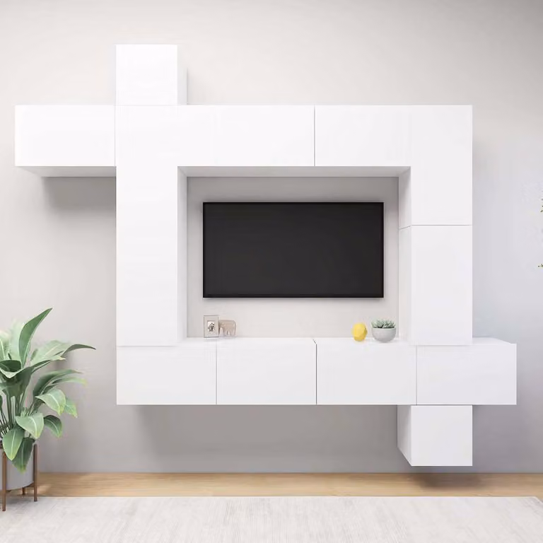 vidaXL Set Mobili Porta TV Moderno in Legno Multistrato Bianco con 9 Pezzi e Compartimenti Media