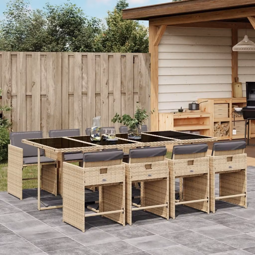 Maison Exclusive - Set Pranzo da Giardino 9 pz con Cuscini Beige Misto Polyrattan