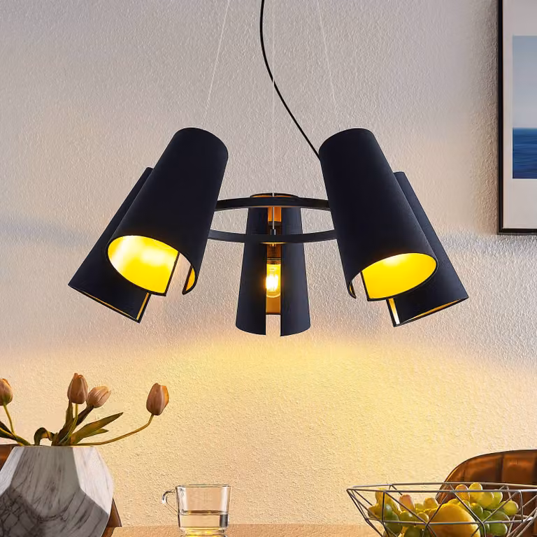 Lampada a sospensione Kemoni Lucande, dimmerabile, Nero, Soggiorno / Sala da pranzo, Tessuto / Stoffa / Seta, Moderno, Lampada a sospensione