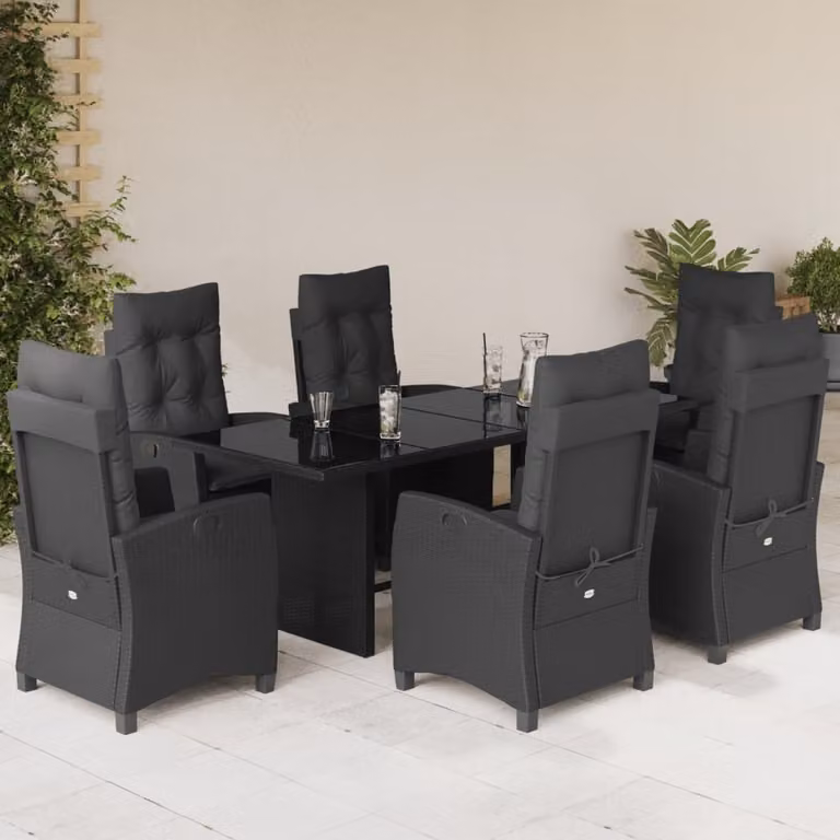 Maison Exclusive - Set da Pranzo da Giardino 7 pz Nero con Cuscini in Polyrattan