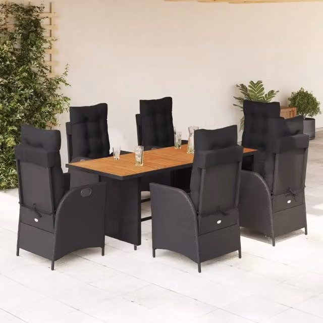 Set da Pranzo da Giardino Moderno vidaXL in Polyrattan e Legno di Acacia Nero con 7 Pezzi
