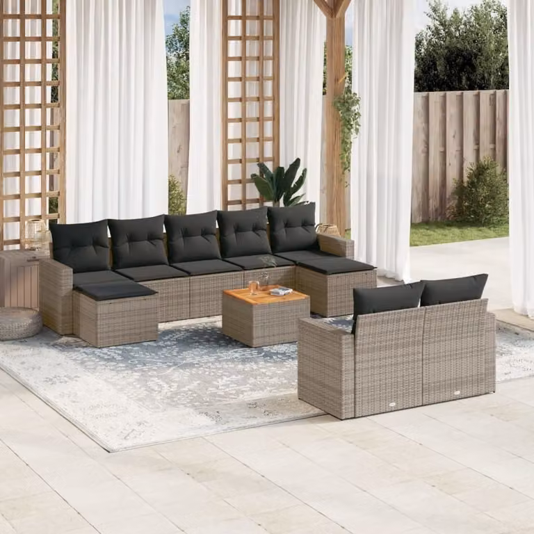 Maison Exclusive - Set Divano da Giardino 10 pz con Cuscini Grigio in Polyrattan