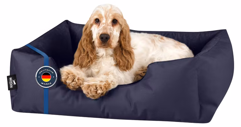 Letto per cani BedDog ZARA: cuscino per cani con rivestimento lavabile, cuccia per cani, divanetto per cani, NAVY-BLUE (blu scuro), (S) ca. 55x40x17 cm