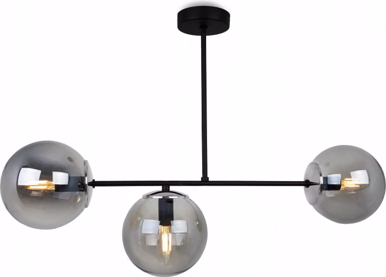 Light-Home Tuluza - Lampada a sospensione in metallo e vetro - E27 - 3 lampadine - Vetro grafite - Nero e oro