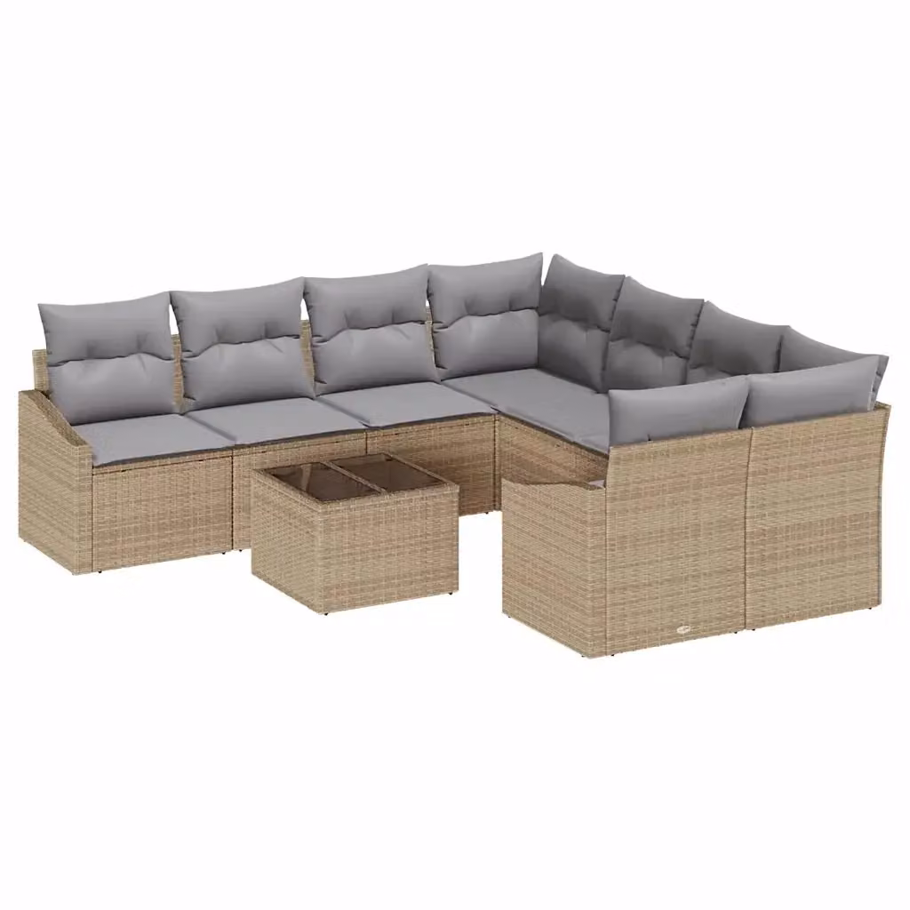 Set di divani da giardino vidaXL a forma di U in polyrattan, 9 pezzi, Beige e Grigio Chiaro – 2