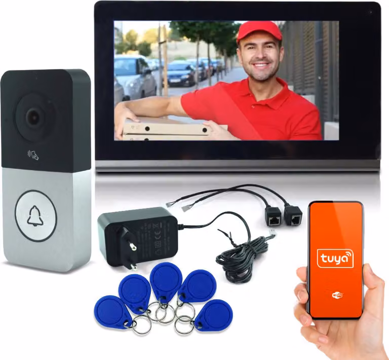 Videocitofono Tuya FHD WiFi Schermo LCD POE IR Sensore di movimento Telecamere IP RFID