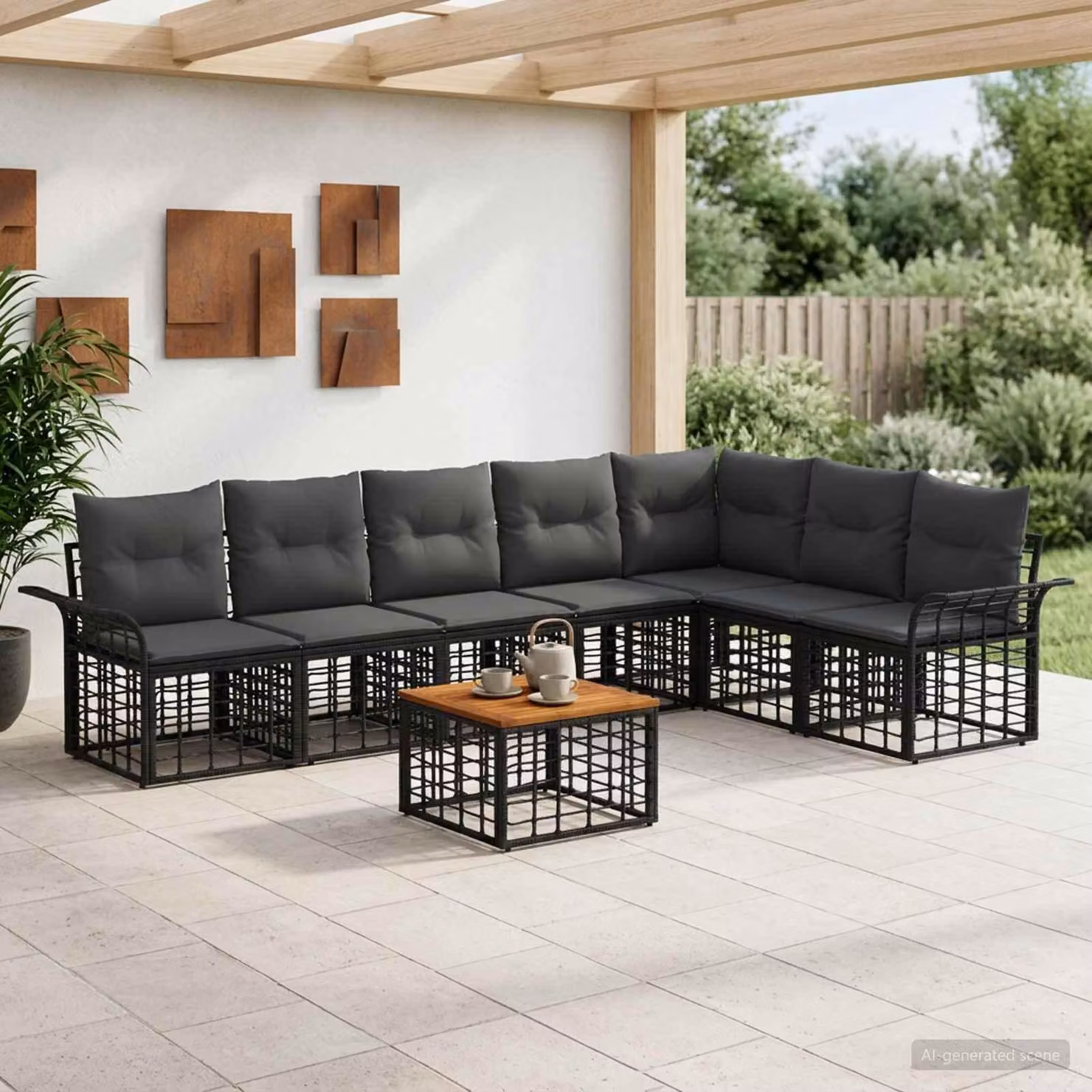 Maison Exclusive - Set da esterno per divano, 8 pezzi, colore nero e grigio scuro, realizzato in poliestere