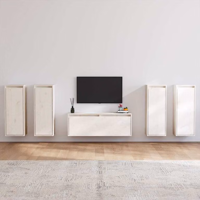 Set di 5 mobili porta TV vidaXL in legno massello di pino bianco lacquered per soggiorno moderno, da appendere alla parete