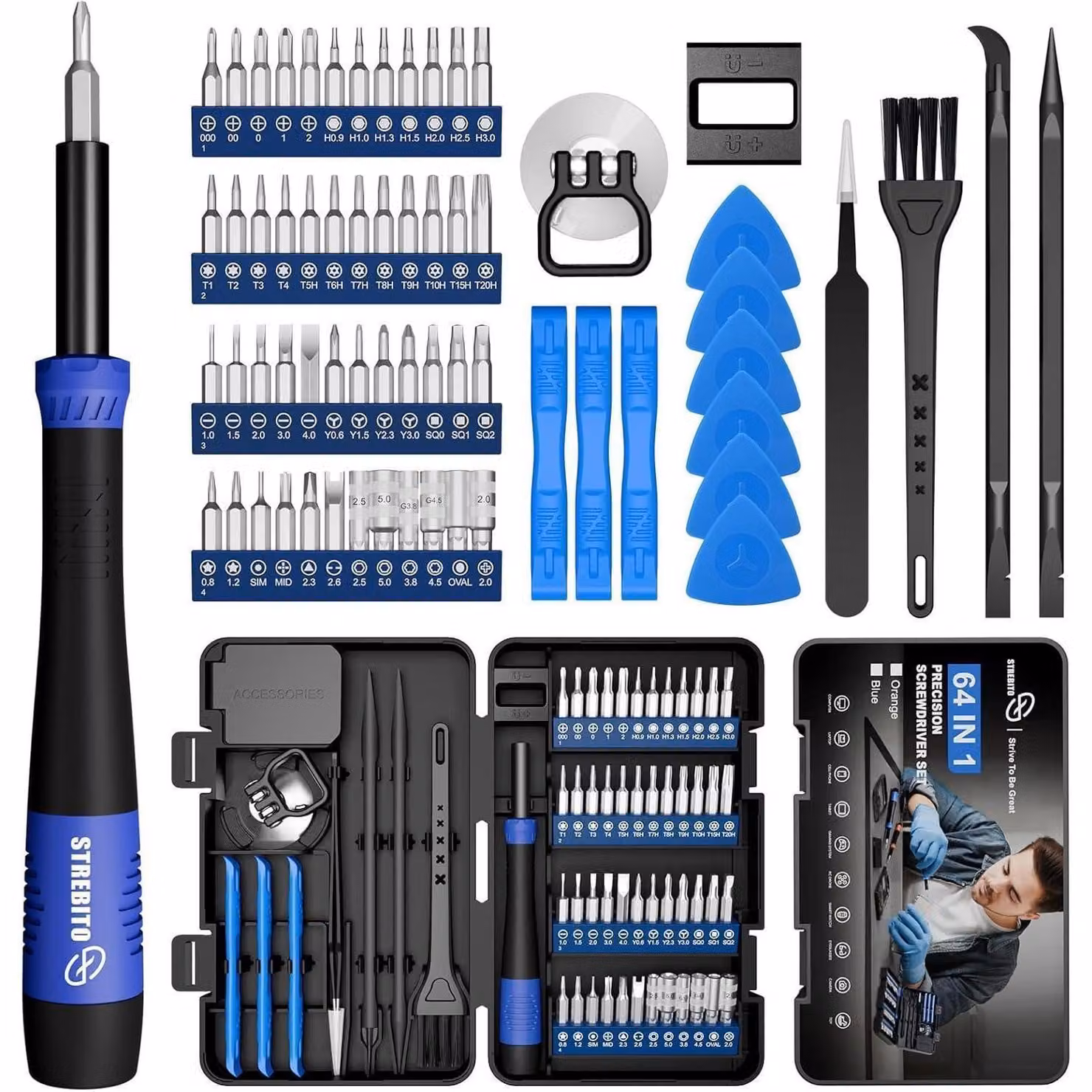 Set di cacciaviti Feinmechaniker, 64 pezzi, con punte esagonali e a stella magnetizzate, per computer, tablet, telefoni e occhiali, colore arancione