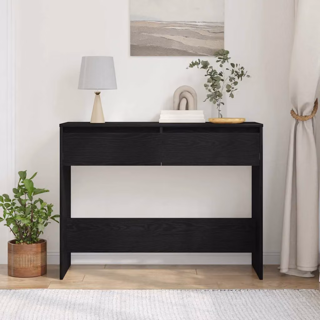 vidaXL Tavolo consolle moderno in rovere e nero, L 100 x P 35 x H 76,5 cm