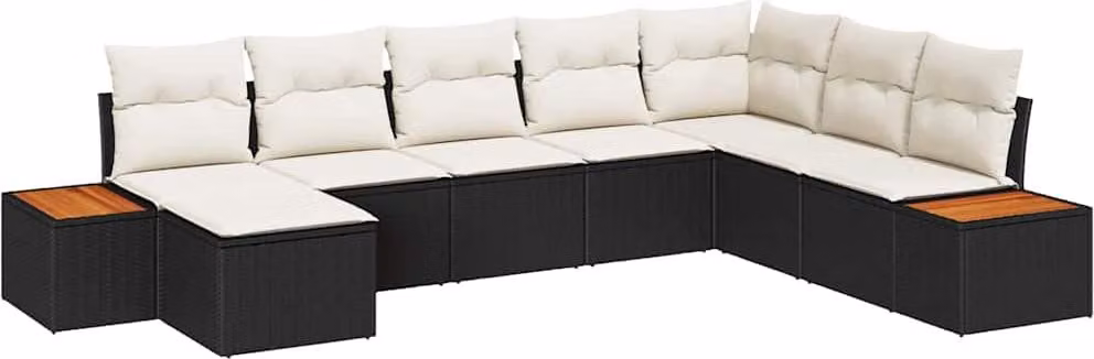 Set Divano da Giardino con cuscino 8 pcs Nero Poly Rattan