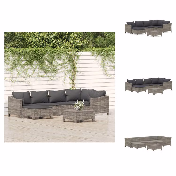 vidaXL set da salotto da giardino 7 pezzi con cuscini in poly rattan grigio - Set di mobili da giardino