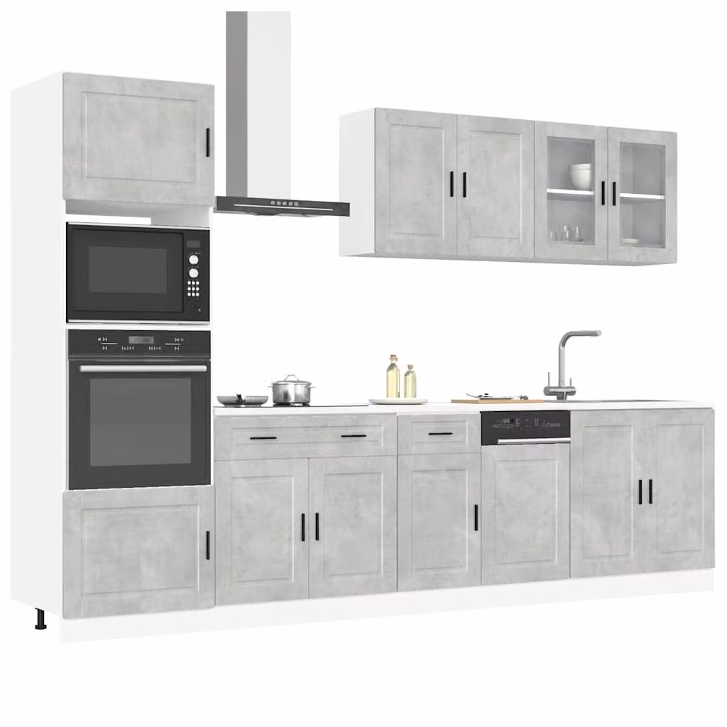 Set di mobili da cucina Kalmar vidaXL composto da 7 pezzi in stile moderno, colore grigio cemento, con ante in vetro e ripiani interni