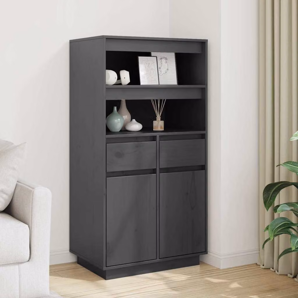 Credenza vidaXL in legno massello di pino grigia L: 60 cm, P: 40 cm, H: 116,5 cm – 1